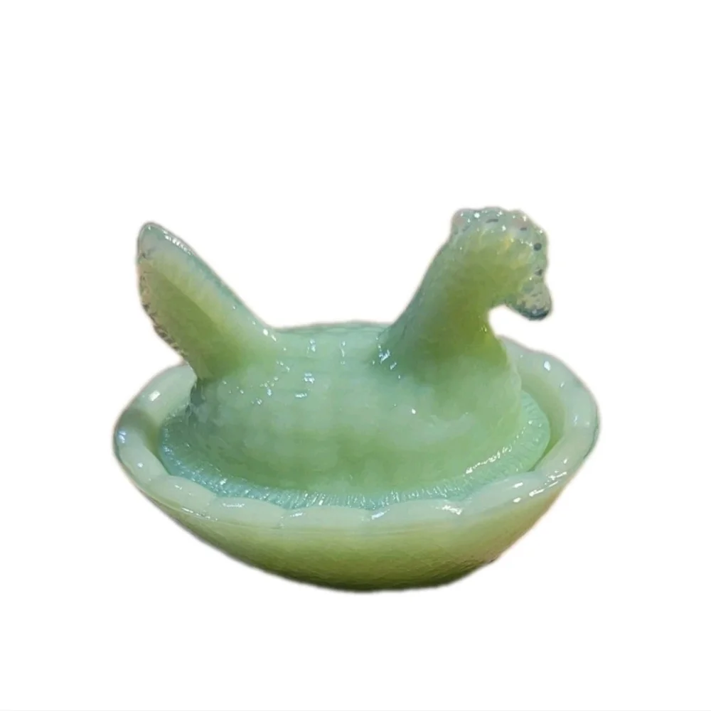 Mini Jadeite Green GLASS Depression Style Hen on Nest Chicken Salt Cellar 2.5in